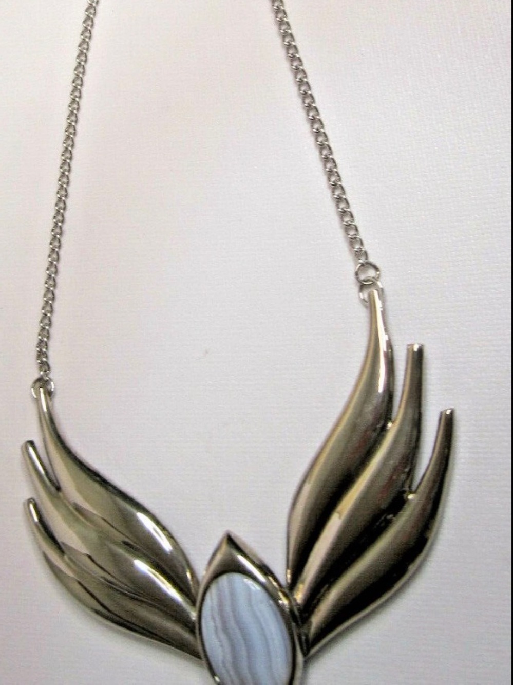 Double Wing Silver Tone Necklace with Agate Stone - Picture 5 of 6